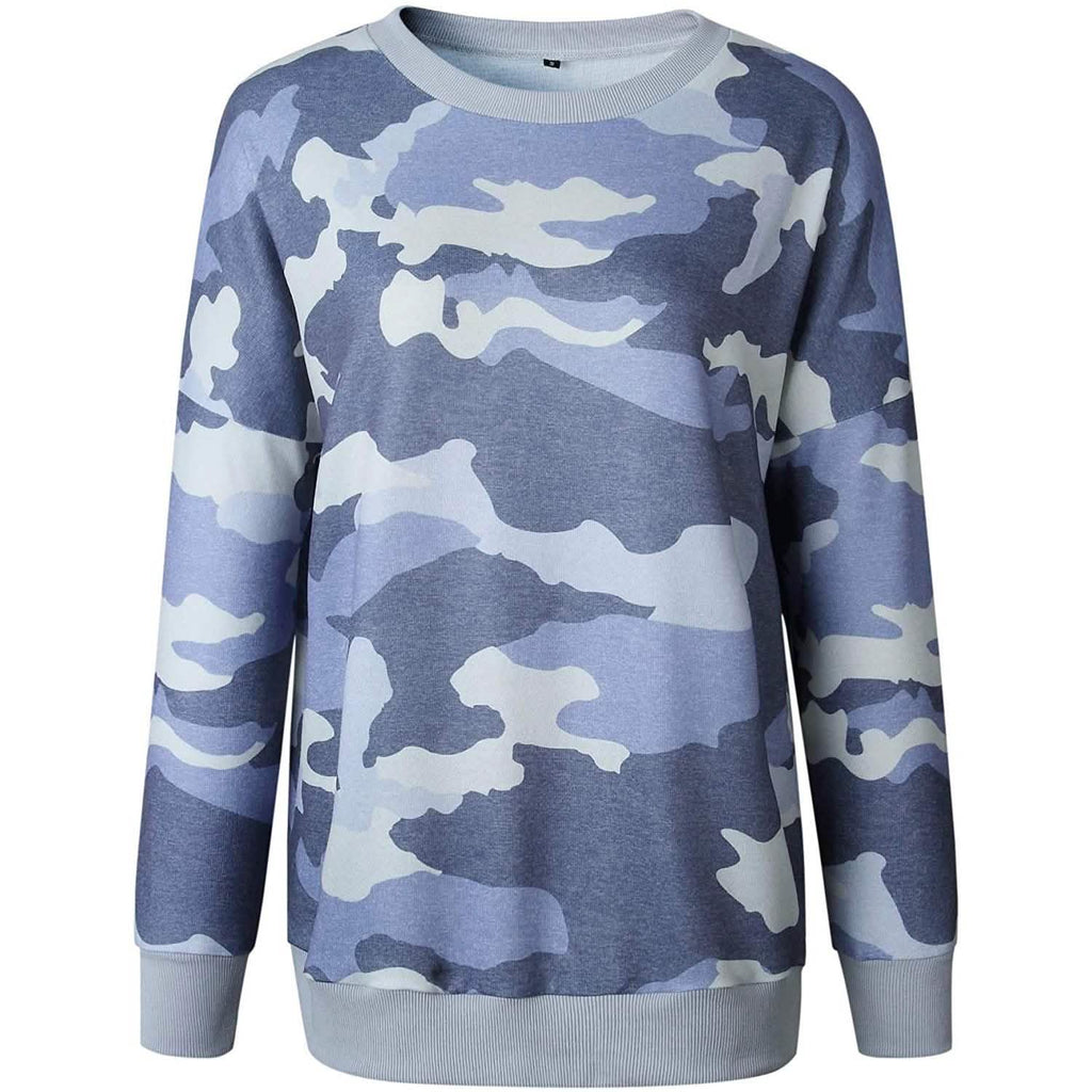 Women's Camouflage Print Casual Leopard Pullover Long Sleeve Sweatshirts