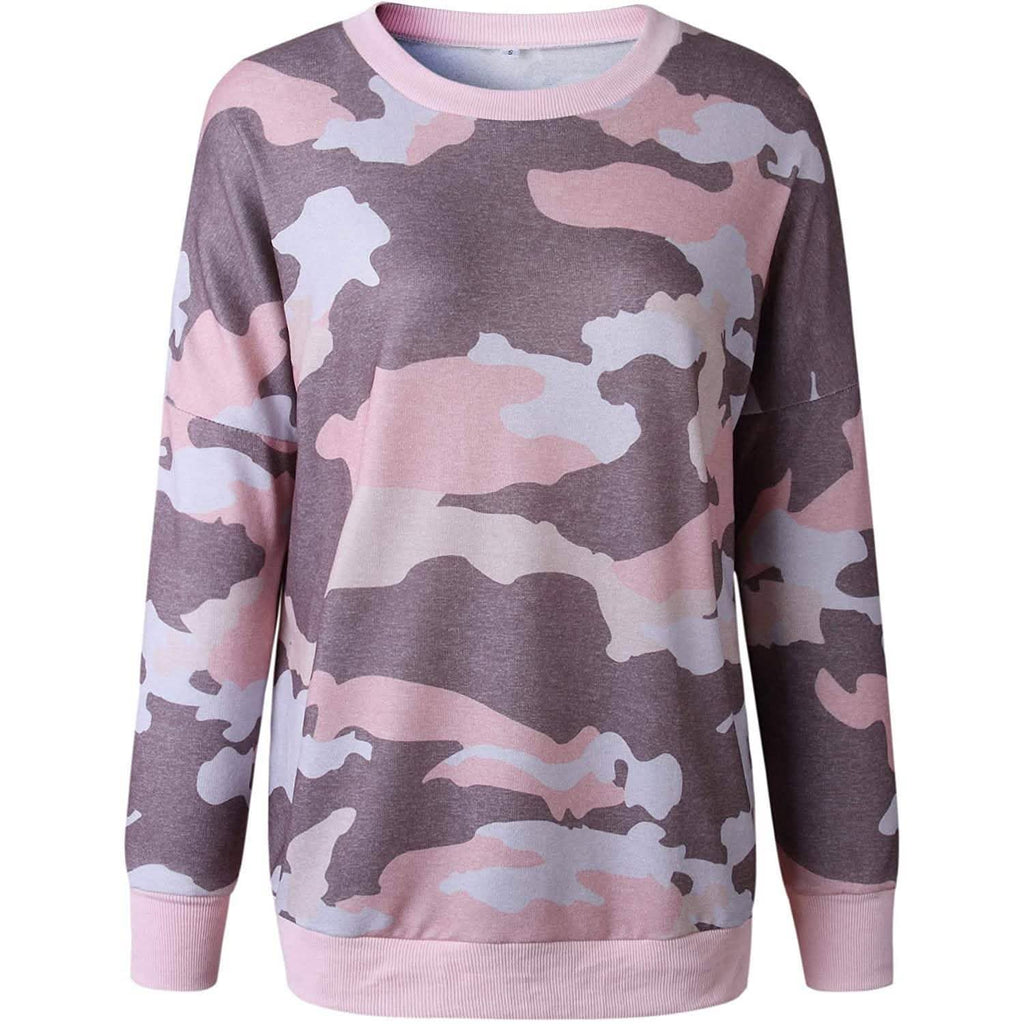 Women's Camouflage Print Casual Leopard Pullover Long Sleeve Sweatshirts