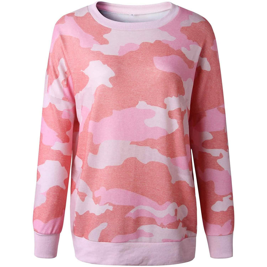 Women's Camouflage Print Casual Leopard Pullover Long Sleeve Sweatshirts