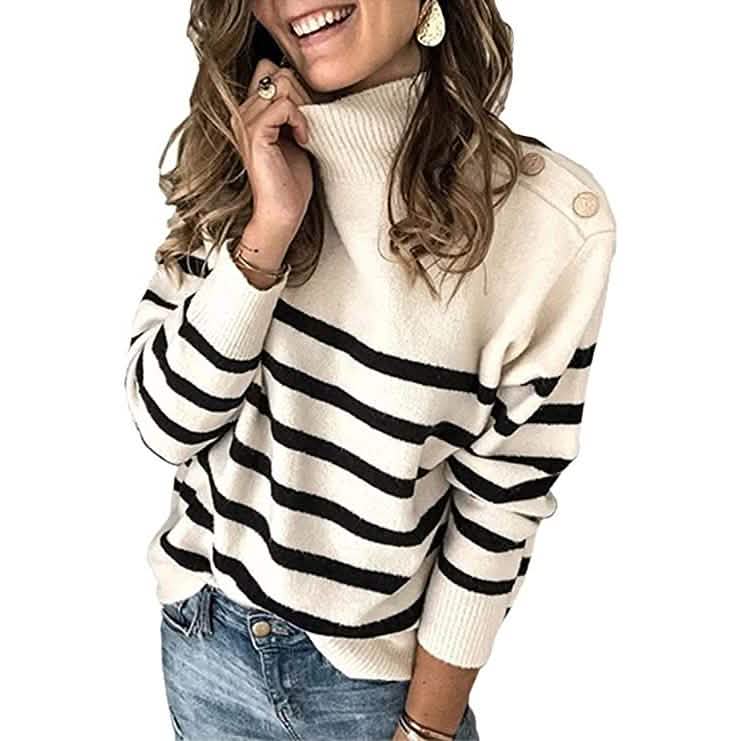 Women's Casual Long Sleeve Crewneck Patchwork Knit Sweater Top